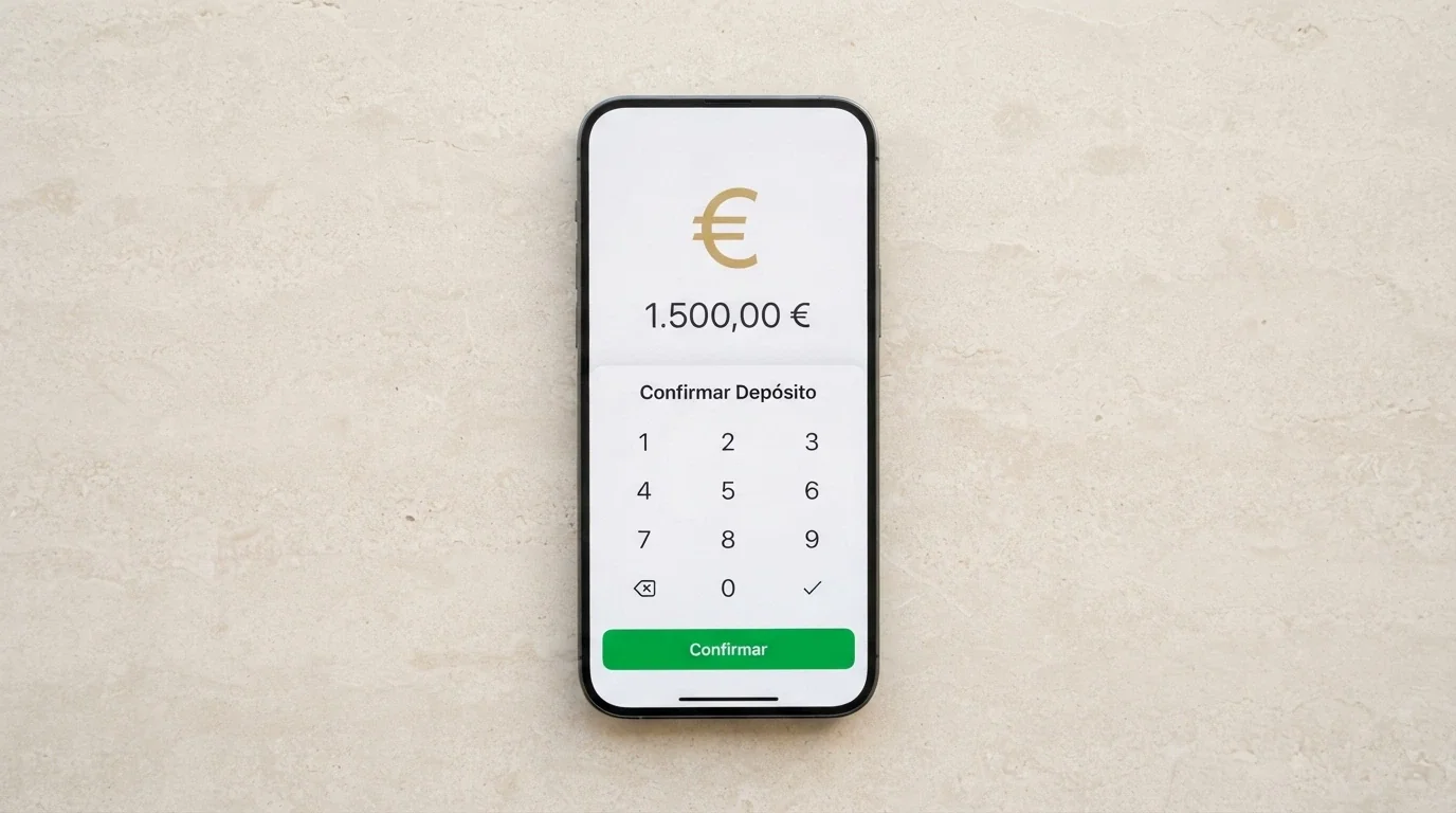 Teléfono mostrando la pantalla de depósito por Bizum en un casino móvil