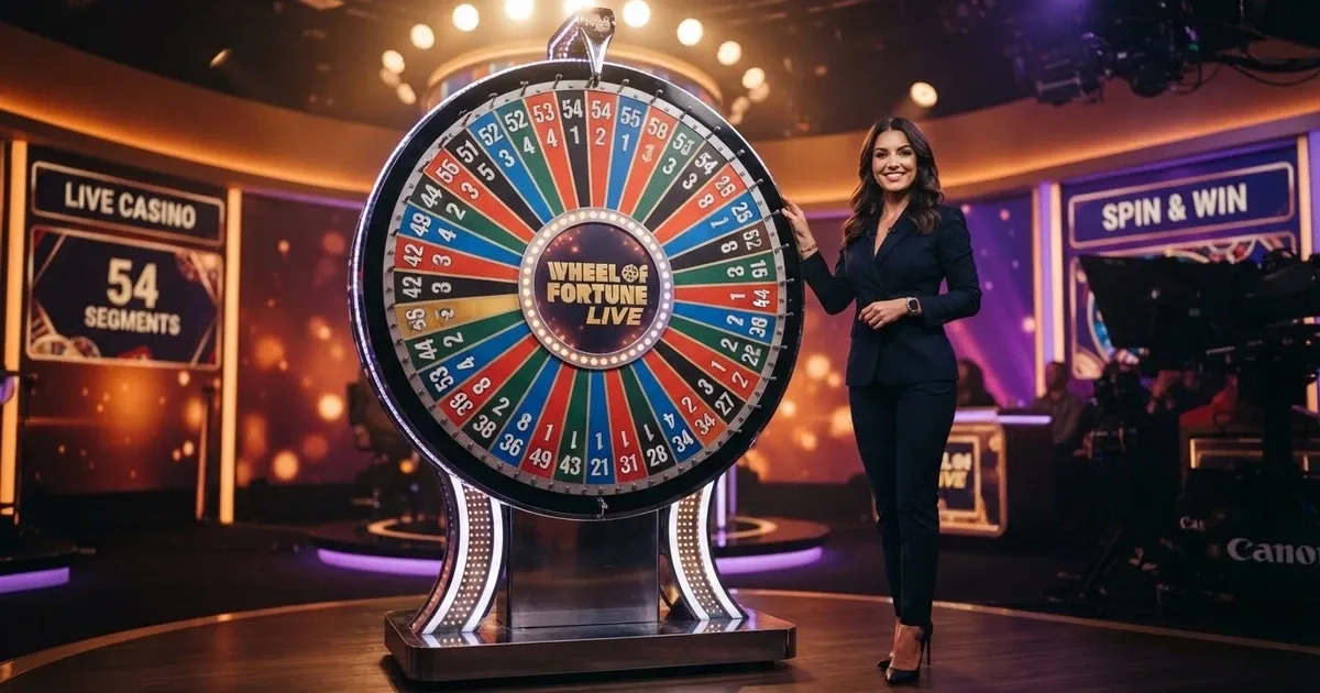 Rueda de Crazy Time en un estudio de casino en vivo con presentador y luces de estudio