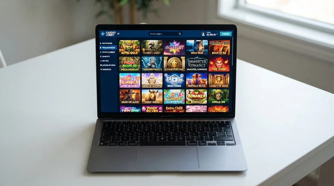 Interfaz de un casino online español con licencia DGOJ mostrando la sección de tragamonedas de Hacksaw Gaming en su lobby