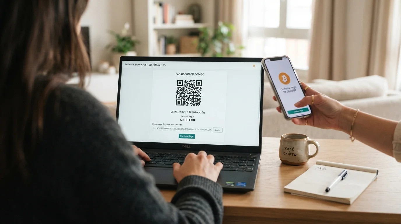 Interfaz de cajero de casino online con la opción Bitcoin Cash seleccionada y un código QR de dirección de depósito junto a una app de wallet cripto en segundo plano