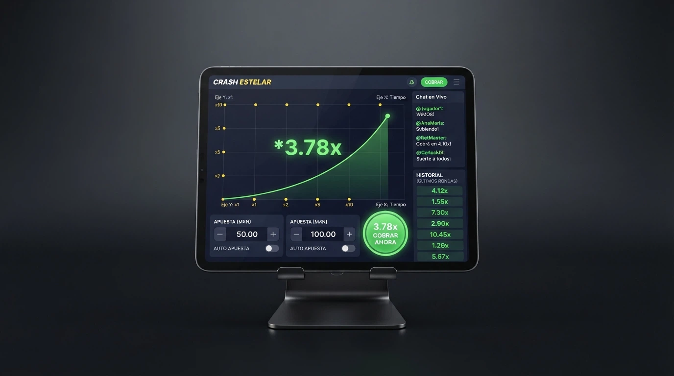 La pantalla de juego de Aviator con los campos de apuesta, el botón de cashout, el historial de rondas y el chat lateral visibles