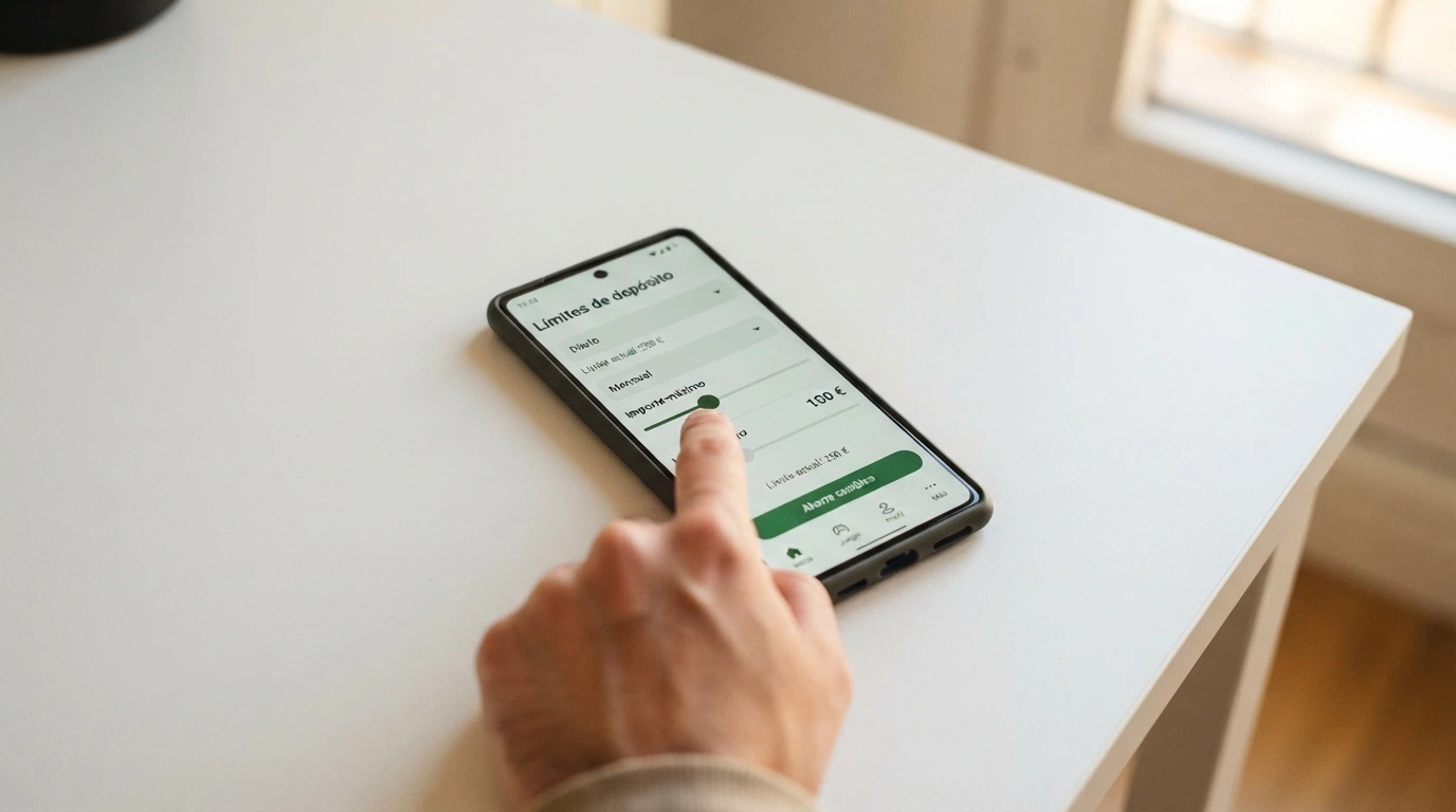 Pantalla de ajustes de límites de depósito en la app de un casino con licencia DGOJ