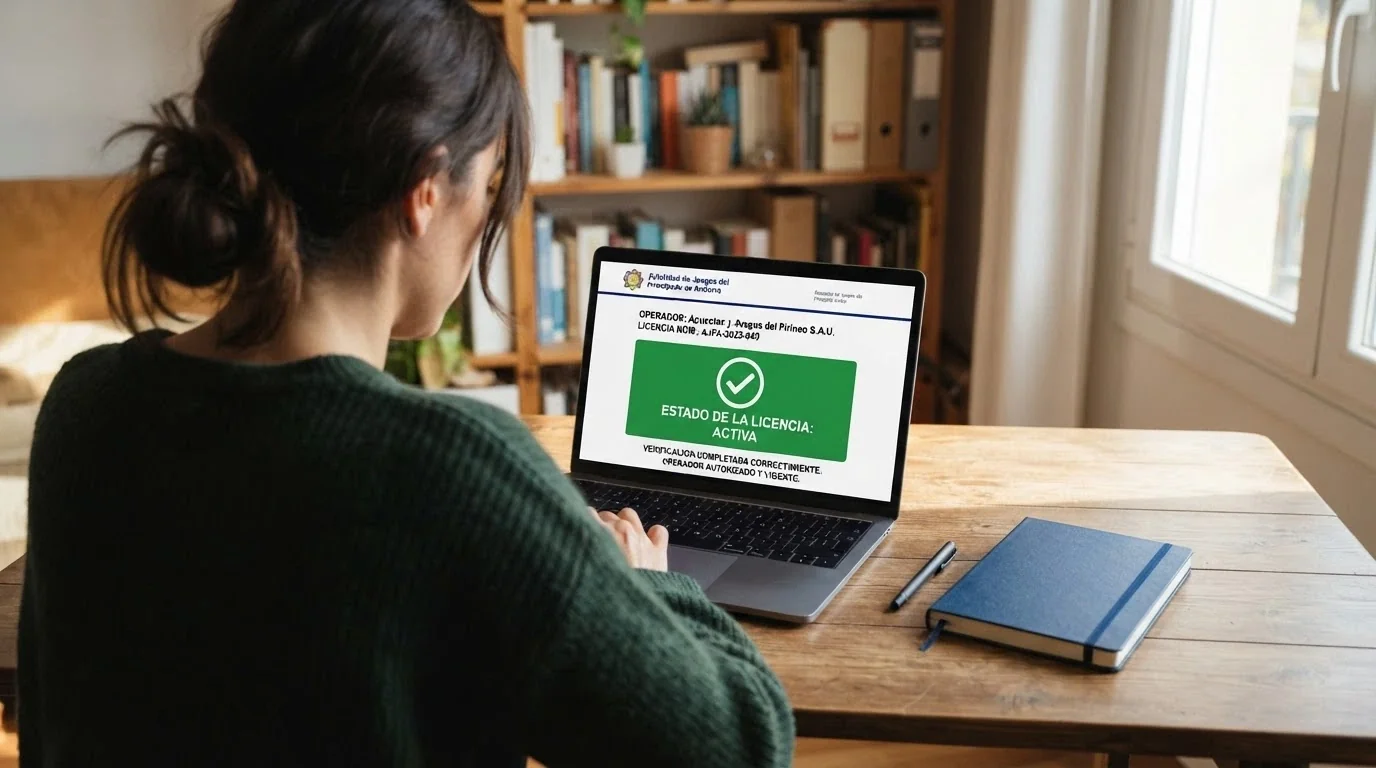 Captura del registro público de licencias de la CGA mostrando un número de licencia verificado junto al BOE español