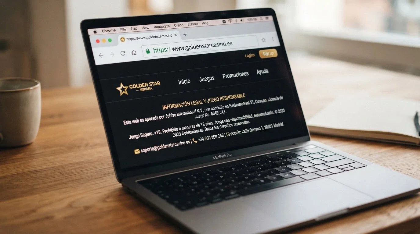 Pie de página de un casino online español mostrando el sello de la DGOJ, el número de licencia y el dominio .es del operador