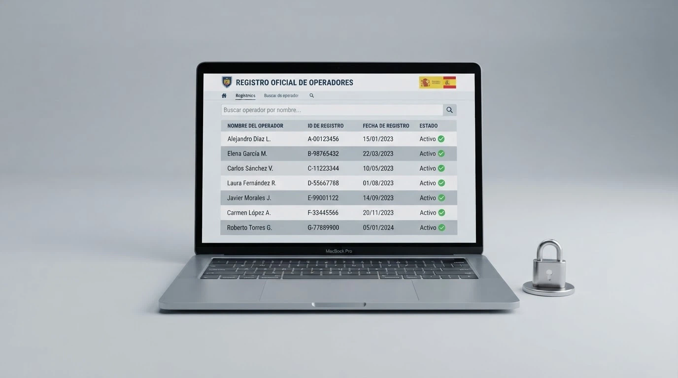 Captura del registro oficial de la DGOJ en ordenacionjuego.es con el listado de operadores autorizados y el dominio .es visible