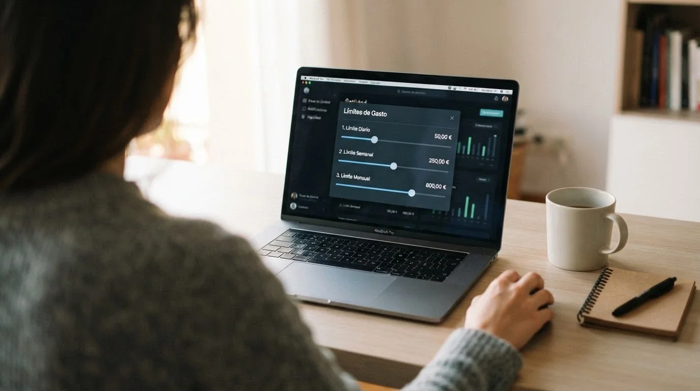 Panel de configuración de límites de depósito en la cuenta de un casino online con controles deslizantes para límite diario, semanal y mensual