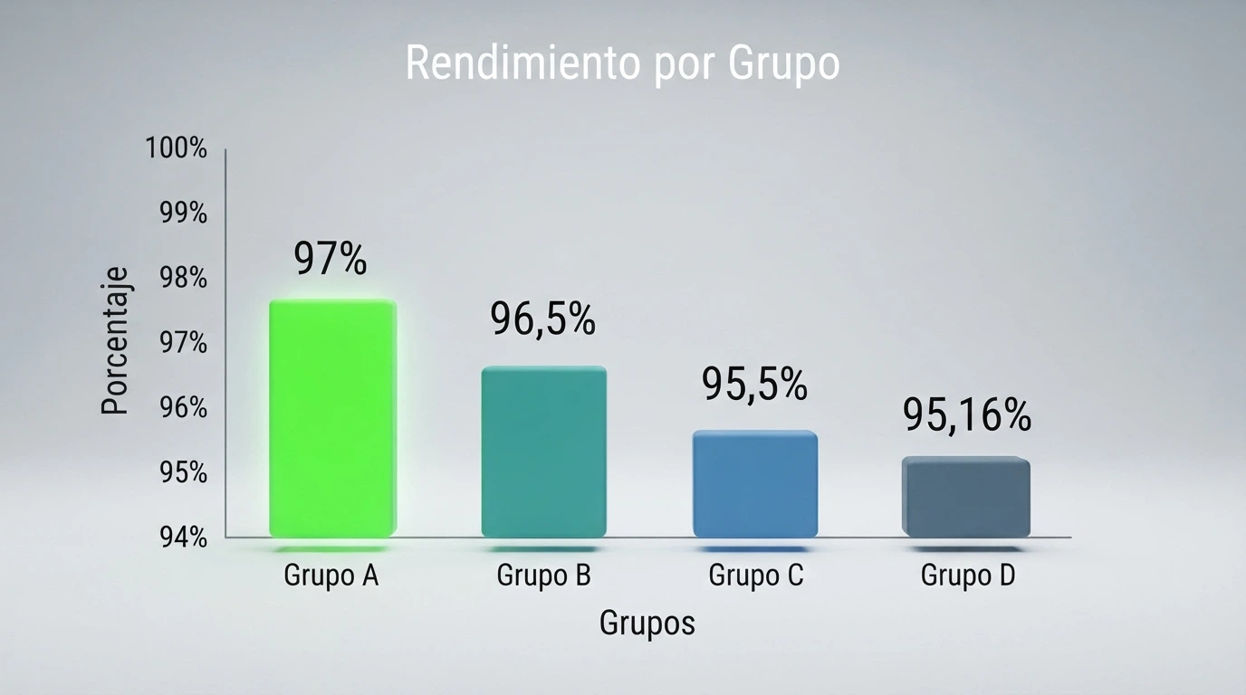 Gráfico de barras con el RTP de Aviator (97%) destacado frente a Spaceman (96,5%), Big Bass Crash (95,5%) y GOAL Crash (95,16%)