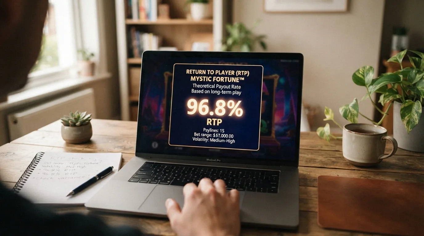 Ficha técnica de una slot BTG dentro de un casino online español, con el porcentaje de RTP visible en pantalla