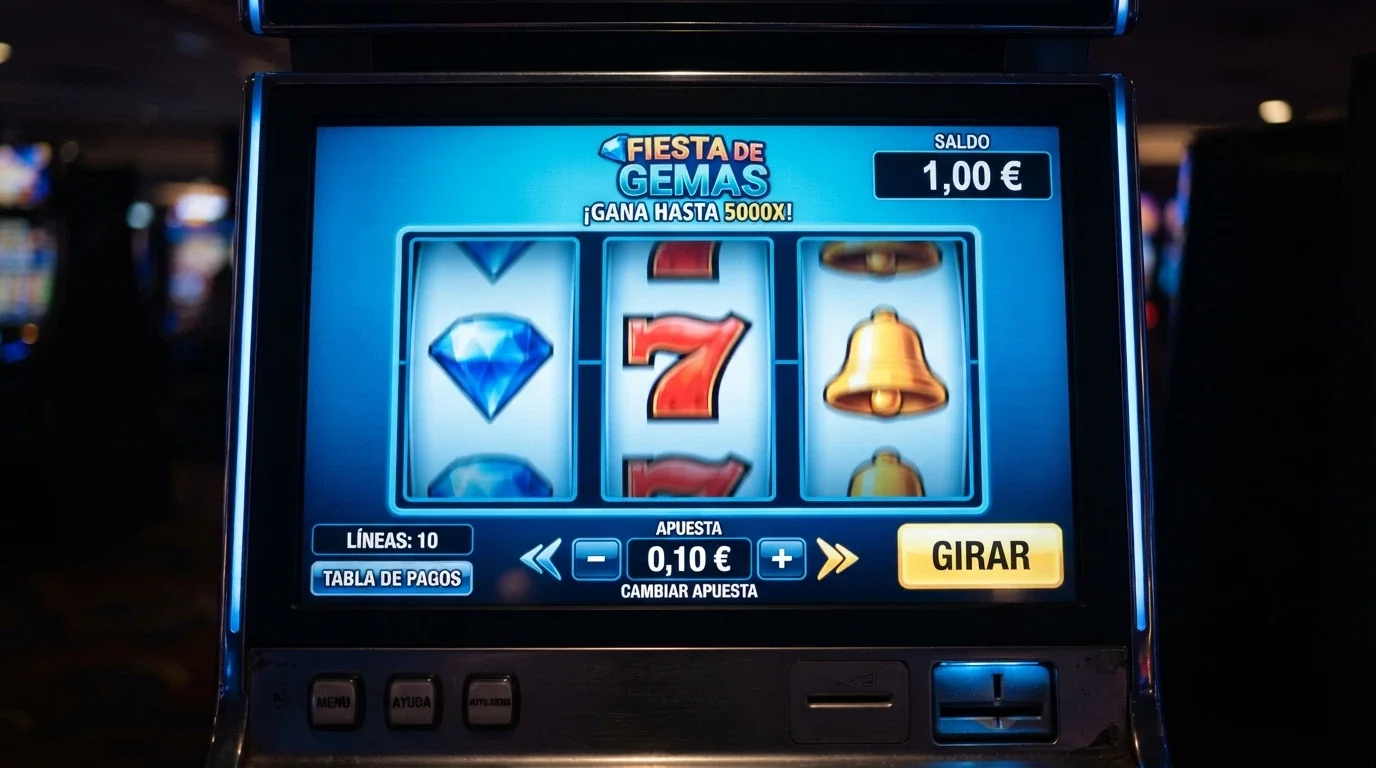 Tres carretes de tragaperras alineados con los valores 0,10 € visibles en el selector de apuesta y un saldo de 1,00 € en la esquina
