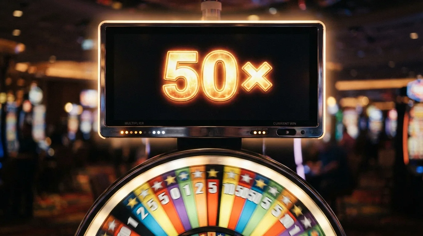 Primer plano del marcador del Top Slot de Crazy Time iluminado con un multiplicador activo